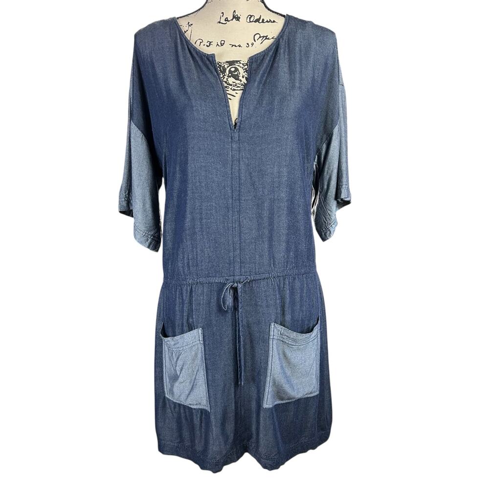 Laundry by Design Casual Dress Women Sze 8 Blue Drawstring Waist Colorblock Mini